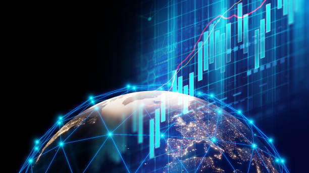 gráfico de inversión en el mercado bursátil con datos de indicador y volumen. - stock market stock ticker board stock market data finance fotografías e imágenes de stock