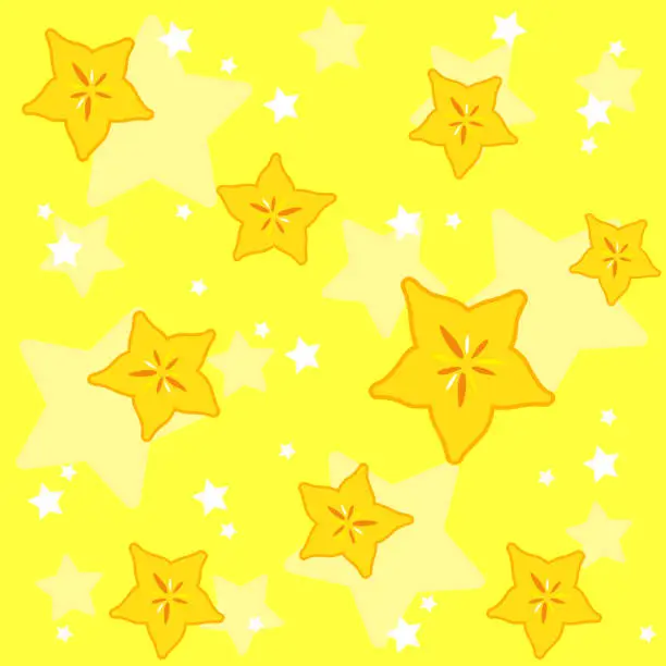 Vector illustration of Character Cartoon Sart Star Fruit Pattern on Yellow Background, Vector Illustration.