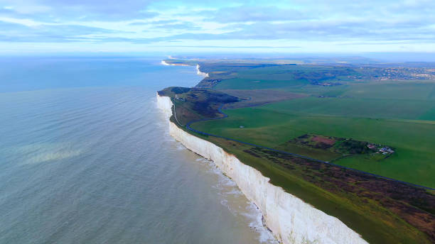 istock White cliffs at the English coast - aerial view 1220050410