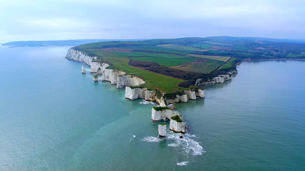 istock Old Harry Rocks in England - aerial view 1220052230