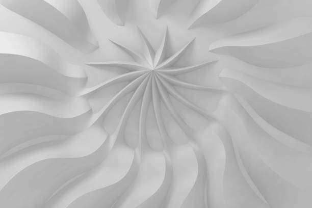 istock Modern abstract parametric three-dimensional background of a set of wavy white three-dimensional petals converging in a cent. 3D illustration 1220053328