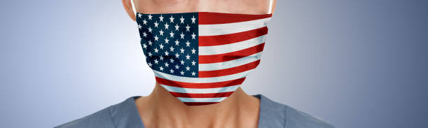 USA american flag print on face mask protective PPE doctor panoramic banner