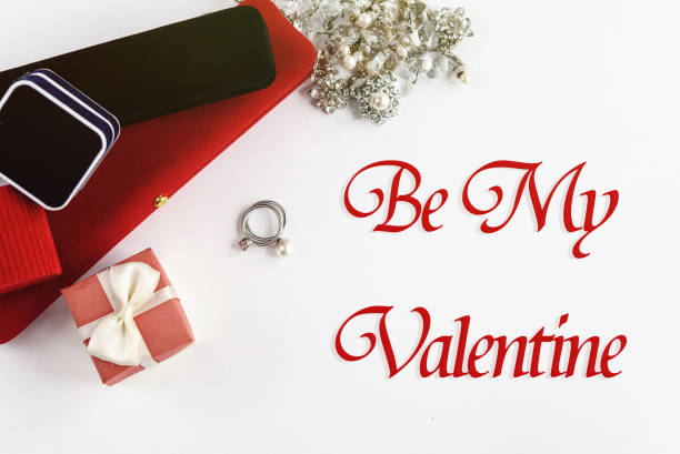 istock stylish luxury accessories and gift boxes,be my valentine text, greeting card concept 1220055647
