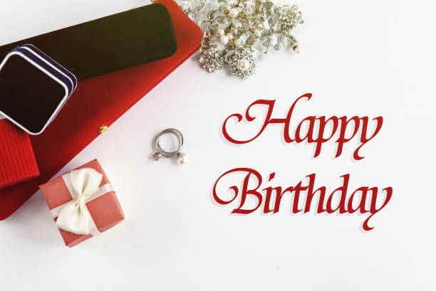 istock stylish luxury accessories and gift boxes, happy birthday text, greeting card concept 1220055719