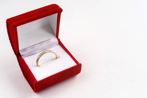 istock stylish luxury ring with diamond in red box on white background, present and love concept, valentine's day 1220056646