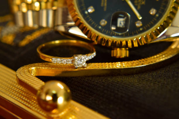 istock jewelry Gold ring set with diamonds Luxurious, expensive 1220058339