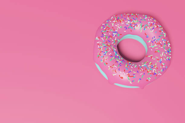 istock white donut with sweet icing isolated on pink background top view, sweet bakery menu pastel tone and colorful sprinkles for summer with copy space for online delivery at home concept, 3D rendering 1220058855