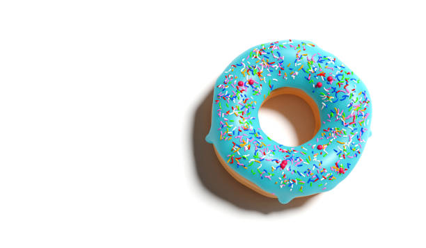 istock closeup donut with blue icing isolated on white background top view, sweet bakery menu colorful pastel tone sprinkles for summer food with copy space for online delivery at home concept, 3D rendering 1220058857