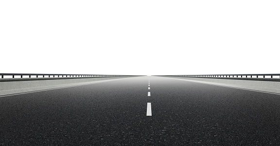 Straight asphalt road , isolated on white background with clipping path . 3d rendering .
