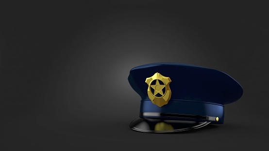 Police hat on gray background. 3d illustration