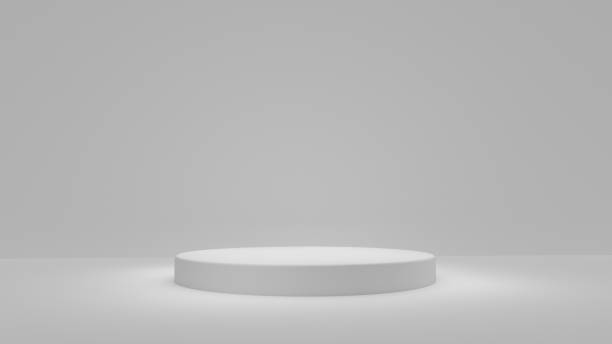 istock White product stand on white background. Abstract minimal geometry concept. Studio podium platform theme. Exhibition and business marketing presentation stage. 3D illustration rendering graphic design 1220060866
