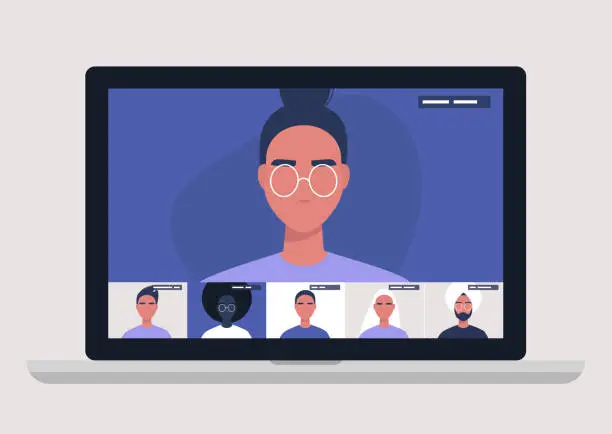 Vector illustration of Conference video call, remote project management, quarantine, working from home