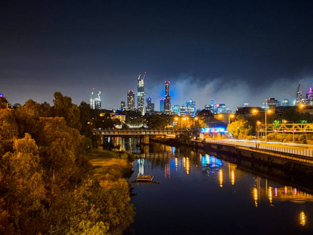 Yarra river at night time. Yarra river in Melbourne, Australia. south yarra stock pictures, royalty-free photos & images