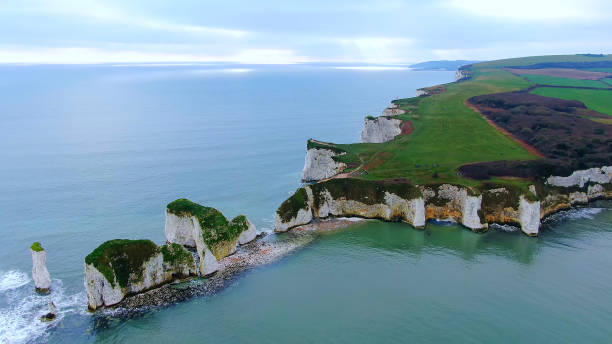 istock Old Harry Rocks in England - aerial view 1220062764