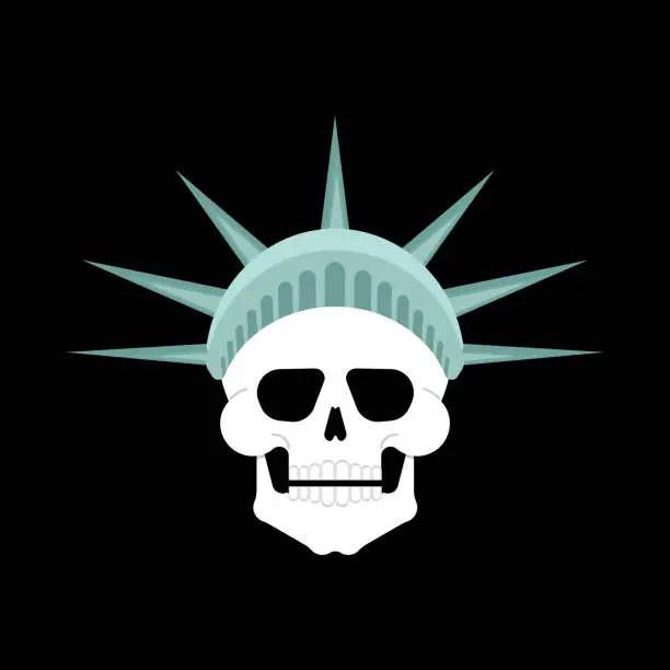 Vector illustration of Skull statue of liberty. skeleton head