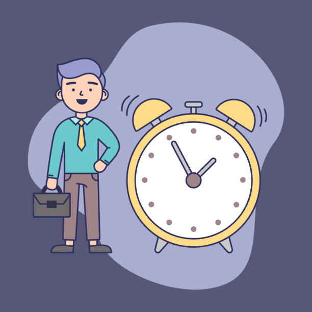 istock Time Management Concept. Confident Businessman Standing Near Big Alarm Clock. Concept Of Working Time Pressure, Deadlines And Business Planning. Cartoon Linear Outline Flat Style Vector Illustration 1220065917