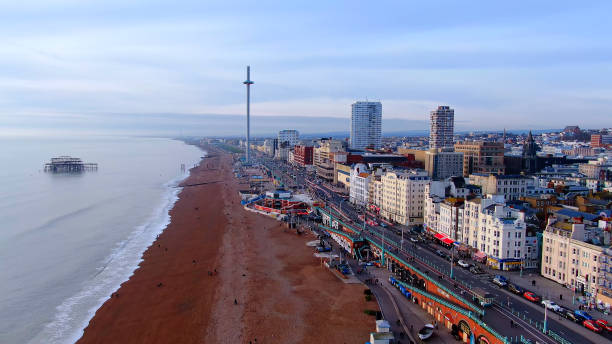 brighton pier in england - aerial view - hove imagens e fotografias de stock