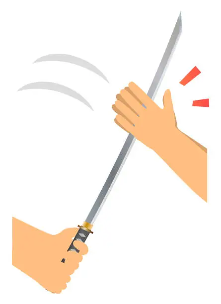 Vector illustration of Catching a Japanese sword swung down