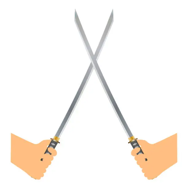 Vector illustration of Fighting with the Japanese swords