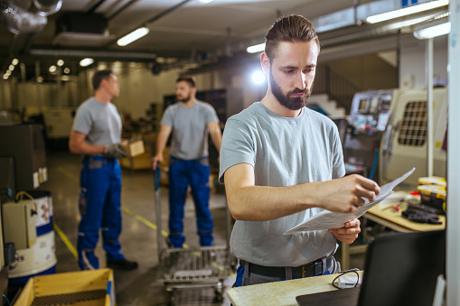 Quality Control Inspector Boy Young Male Inspector Doing Quality Control With Manual Worker Looking ...