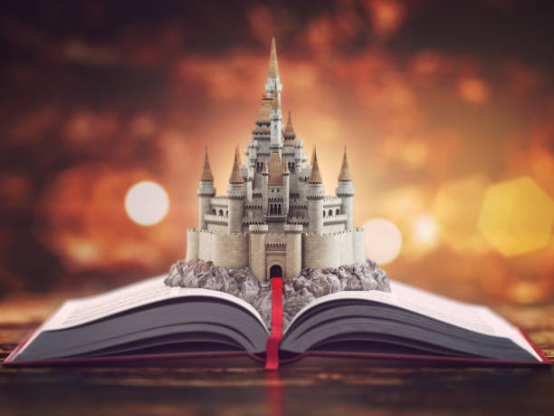 livro de histórias aberta com castelo de contos de fadas. - book open picture book fairy tale - fotografias e filmes do acervo