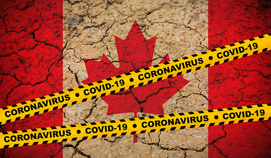 Canada - Pandemic Covid-19 Coronavirus cells flag yellow band danger
