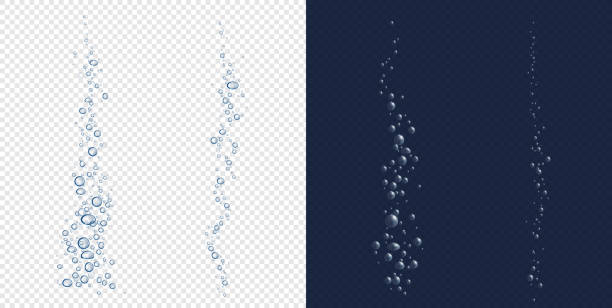 Air bubbles, water or soda oxygen fizz clip art Soda bubbles, water or oxygen air fizz set. Dynamic aqua effervescent rising up underwater fizzing, champagne drink design elements isolated on transparent background, Realistic 3d vector clip art soda illustrations stock illustrations
