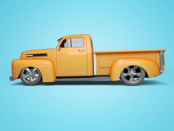istock Electric car pickup side view 3d rendering on blue background with shadow 1220073275
