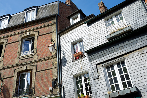Facade of a building in the old town of Honfleur in France.