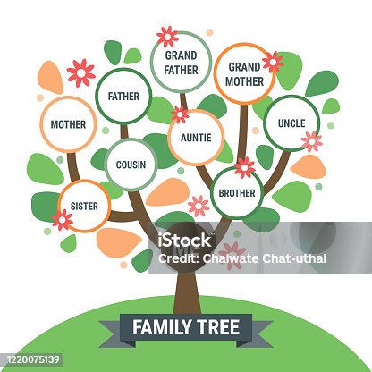 Blank Family Tree, Notebook and Pencil on Table Stock Image