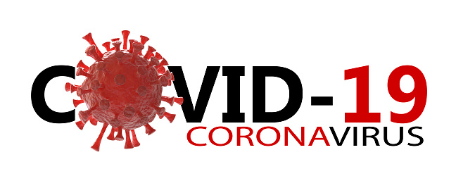 COVID-19 banner with realistic model of the virus. 3d image