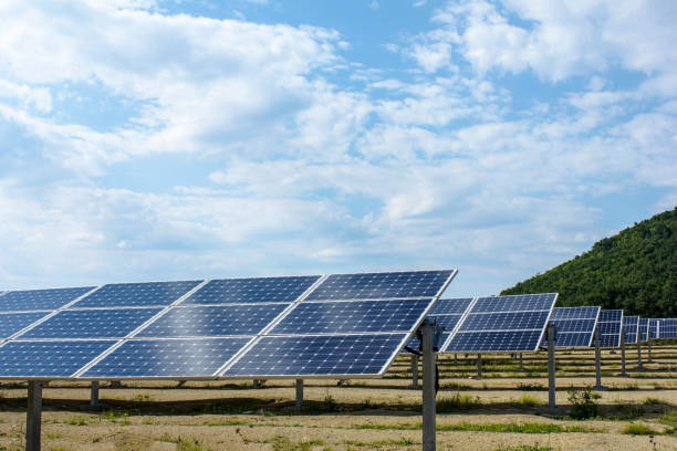 istock Solar panels, photovoltaic cells  - alternative electricity source - selective focus, copy space. environment 1220077970