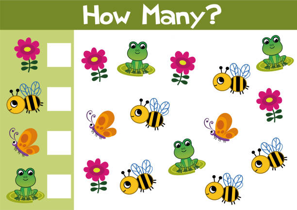 Counting Nature Game For Kids Counting nature game illustration for preschool kids in vector format. How many are there? drawing of a cute math stock illustrations