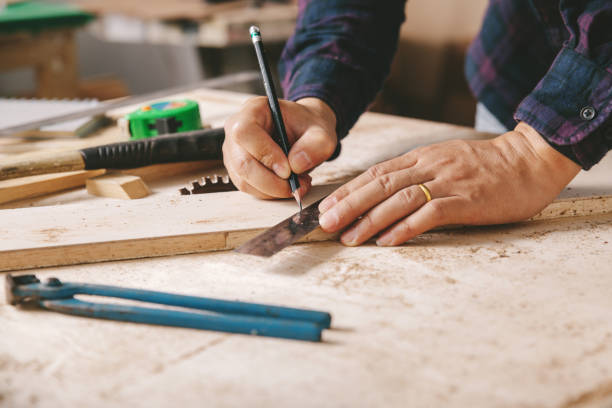 istock Carpenter working,hammer,Tape measure and 