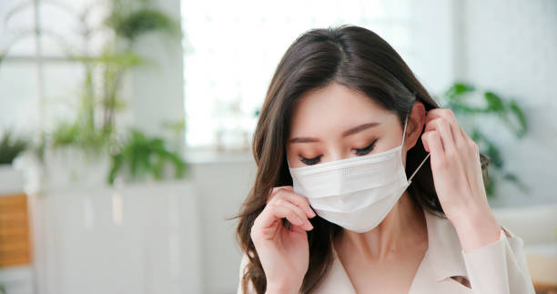 istock Woman wears face mask 1220082964