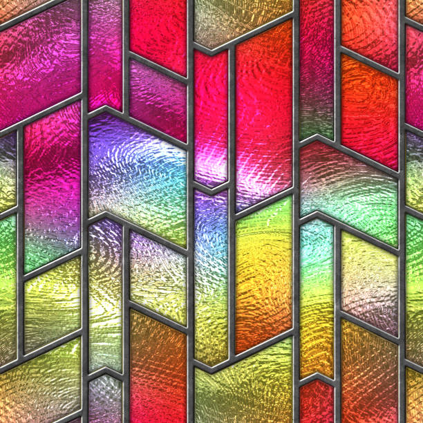 istock Stained glass seamless texture with geometric pattern for window, colored glass,  3d illustration 1220085263