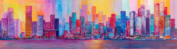 istock Abstract painting of urban skyscrapers. 1220085633