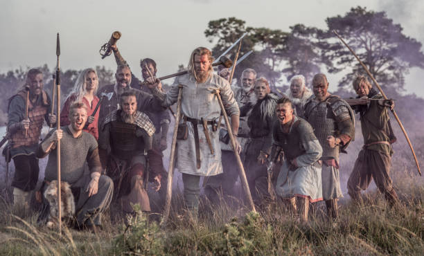 istock An individual viking warrior Jarl outdoors with his guards 1220087372
