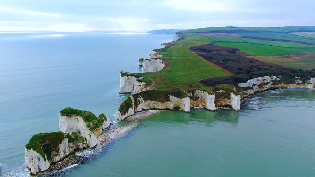 istock Old Harry Rocks in England - aerial view 1220089170