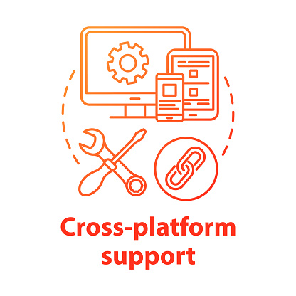 Cross-platform support concept icon. Software development idea thin line illustration. Mobile device programming. Responsive application management. Vector isolated outline drawing