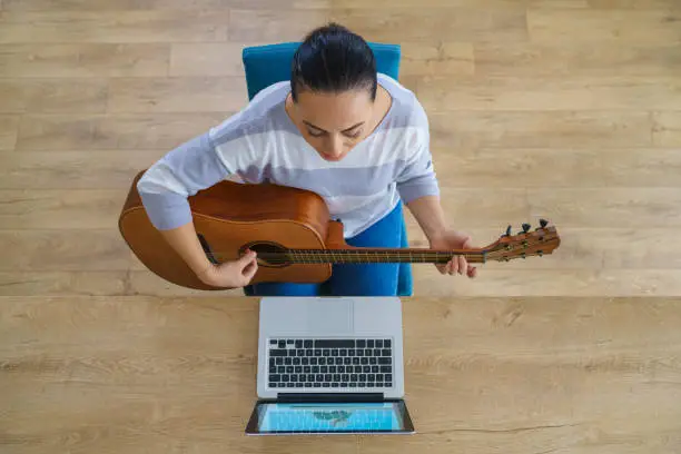 Photo of E-Learning and Online Education with a Acoustic Guitar