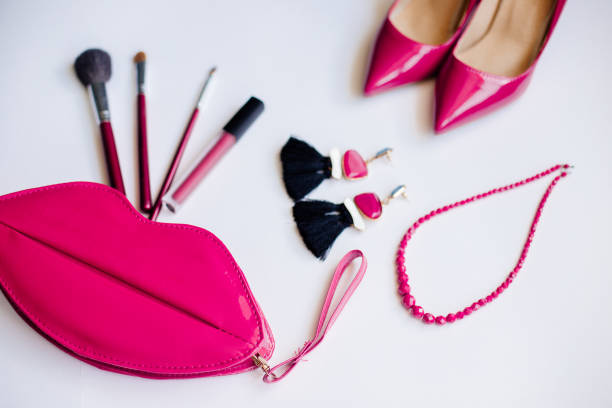 istock Pink shoes, cosmetics and accessories. 1220095965