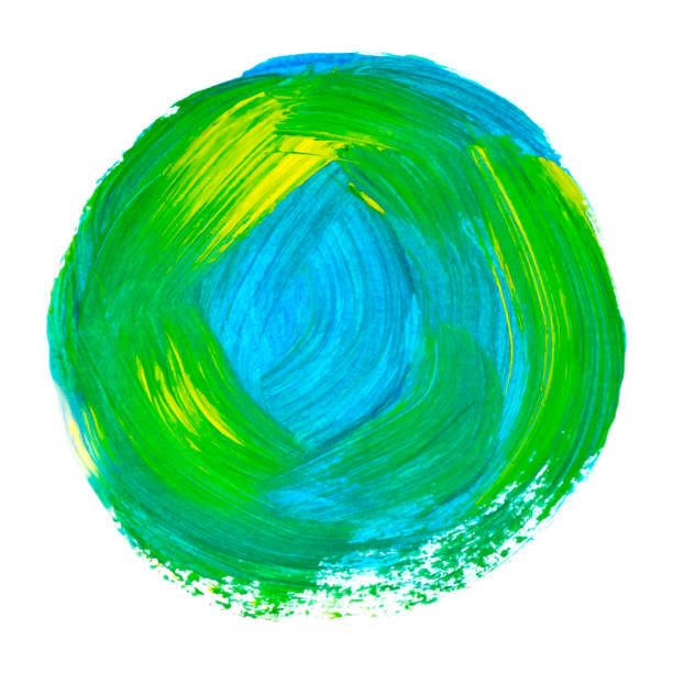 벡터 파란색과 녹색 페인트 텍스처 흰색에 절연 - 아크릴 라운드 - 추상 글로브 - circle paint oil paint acrylic painting stock illustrations