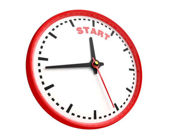 istock Clock shows that time for start is come. Concept of good time for activity and to begin to do something. 3D illustration 1220096977