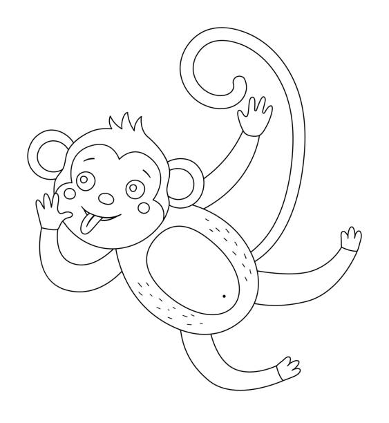 벡터 귀여운 원숭이와 혀 윤곽을 붙어. 재미 열대 이국적인 동물 흑백 그림입니다. 아이들을위한 재미있는 색칠 페이지. 정글 여름 클립 아트 - 2548 stock illustrations