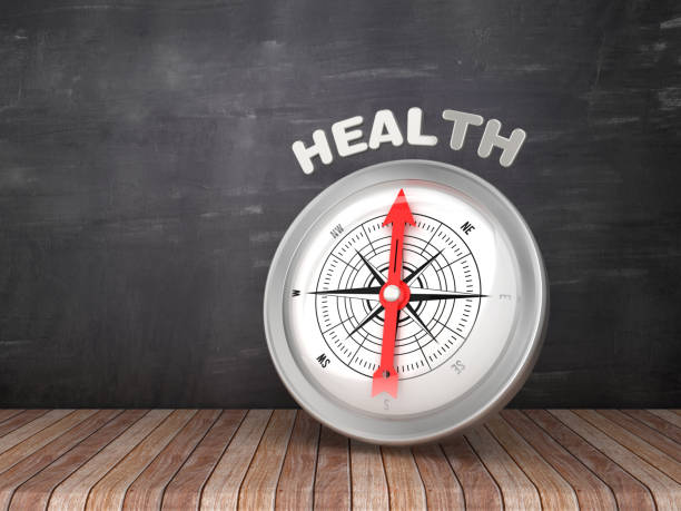 istock Compass with HEALTH Word on Chalkboard - 3D Rendering 1220099757