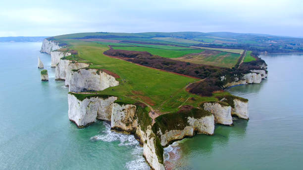 istock Old Harry Rocks in England - aerial view 1220100691