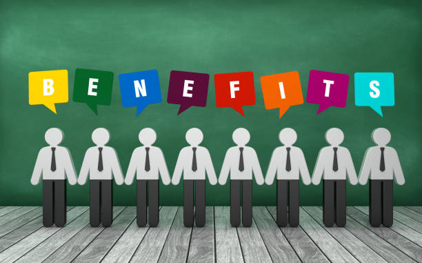 istock Pictogram People with BENEFITS Bubble Speech on Chalkboard - 3D Rendering 1220100900