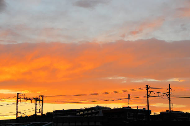 Sunset in a residential area dyed red