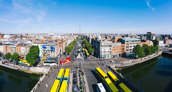 Dublin aerial view with Liffey river and O'Connell bridge